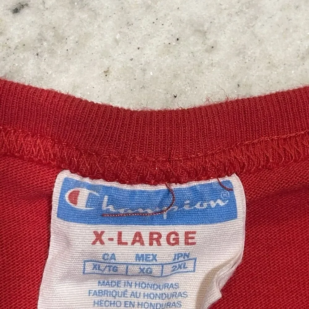 Vintage Champion Brand Big Logo T-shirt Lot Size XL 1X Red Black Cotton Shirt - Picture 6 of 10